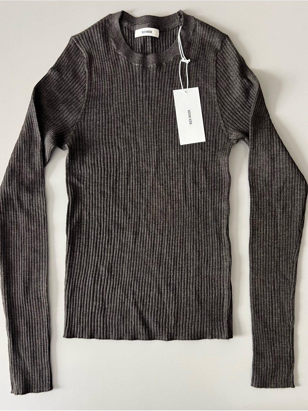 New Buck Mason SPICEDMOLASSES  Featherweight Silk Cashmere L/S Crew Sweater Sz S